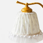 Cargar imagen en el visor de la Galería, Close view of the white dotted lace shade and gold shade cap