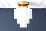 Load image into Gallery viewer, Geotower Glass Brass Ceiling Light – Art Deco Ribbed Globe Flush Mount