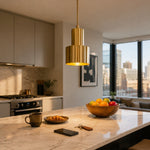 Load image into Gallery viewer, Vintage brass pendant lamp above a kitchen island