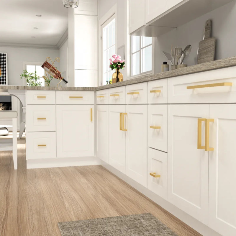 15-Pack Modern Square Drawer Pulls – Brushed Brass Gold Handles