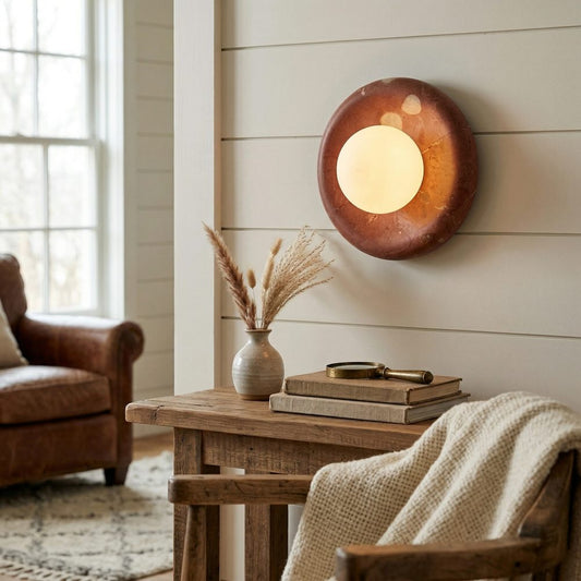 Oria Travertine Stone Wall Sconce – Minimalist Sculptural Wall Lamp for Living Room Bedroom
