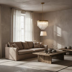 Afbeelding laden in galerijweergave, Cavara meerlaagse glazen staafkroonluchter – gelaagde messing hanglamp voor eetkamer en entree