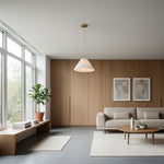 Cargar imagen en el visor de la galería, Lámpara colgante Blossine de lino con borde ondulado - Pantalla en capas y dosel de metal rústico a moderno