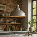 Cargar imagen en el visor de la Galería, hand finished silver pendant light over a brick kitchen sink area