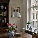 Cargar imagen en el visor de la Galería, Clear ribbed glass pendant light beside a classic window table