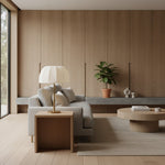 Carica immagine nel visualizzatore della Galleria, Lampada da tavolo elegante in ottone Vellaro con paralume in tessuto – Luce da comodino per camera da letto contemporanea