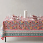 Załaduj obraz do przeglądarki galerii, Pink garden border floral tablecloth on a dining table