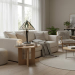 Afbeelding laden in galerijweergave, TF Astoria Art Deco Tiffany-tafellamp – Geslepen en iriserende kap voor slaapkamer of woonkamer