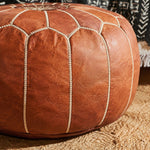 Bild in die Galerieansicht laden, brown Moroccan pouf stitched detail