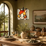 Cargar imagen en el visor de la Galería, stained glass cat pendant light installed in a warm room