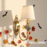 Afbeelding laden in galerijweergave, Orvane keramische wandlamp met linnen kap voor slaapkamer en woonkamer