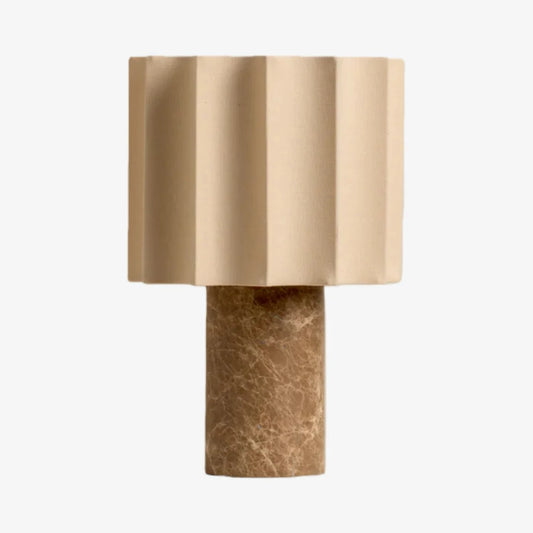 Lampe de Table Cavilon avec Abat-Jour en Lin en Forme d’Éventail - Finitions Pierre Adaptées aux Salons