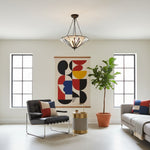 Afbeelding laden in galerijweergave, TF Astoria Decoratief Glas-in-Lood Semi Opbouwlamp – Art Deco Plafondarmatuur voor Entrees & Lounges