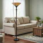 Afbeelding laden in galerijweergave, TF Dark Star Vloerlamp met Glas-in-Lood Sterrenpatroon – Tiffany Stijl Uplighter voor Woonkamers