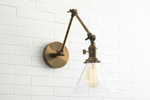 Load image into Gallery viewer, Conique Metal Industrial Wall Sconce with Adjustable Arm - Vintage Glass Cone Shade