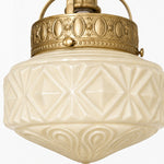 Afbeelding laden in galerijweergave, Embossed milk glass shade and brass pendant band detail