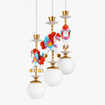 Cargar imagen en el visor de la Galería, Multi light unicorn chandelier with white globe shades