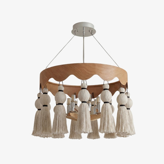 Lámpara de araña FringeAura bohemia con flecos - Gran lámpara de algodón para comedor y sala de estar