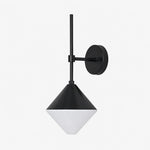 Cargar imagen en el visor de la Galería, black finish wall sconce with white lower shade angled view