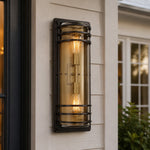 Załaduj obraz do przeglądarki galerii, Large bronze glass outdoor wall sconce installed on a porch wall