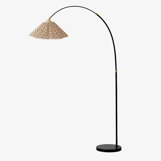 Lampadaire arc floral style français Veslin – Lampe sur pied en tissu plissé pour chambre