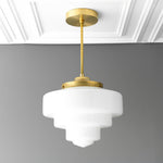 Load image into Gallery viewer, Geotower Glass Brass Pendant Light – Art Deco Opal Globe Ceiling Fixture