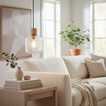 Afbeelding laden in galerijweergave, Korlisse natuurlijke steen en glazen hanglamp – stijlvolle lamp voor lounge of woonkamer