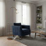 Afbeelding laden in galerijweergave, Brazara verstelbare vloerlamp met glazen kap – gebogen metalen steel voor woonruimtes