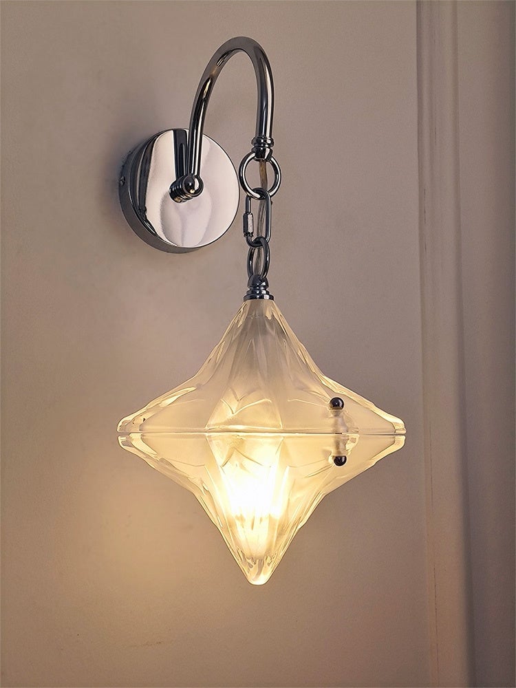 Art Deco Star Wall Sconce - Frosted Glass Light for Hallway - Astris Selene