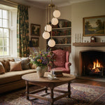 Load image into Gallery viewer, Glorica Glass 5 Globe Chandelier - Brass and Opal Glass Vintage Pendant Light