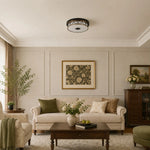 Cargar imagen en el visor de la Galería, Flush mount ceiling light showing room scale above a sofa