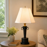 Load image into Gallery viewer, Vintage Black Wood Table Lamp with White Fabric Shade