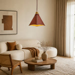 Cargar imagen en el visor de la Galería, Leather pendant light installed above a warm living room seating area
