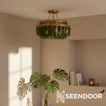 Afbeelding laden in galerijweergave, Verdura Glas Semi-Opbouwarmatuur - Elegante Groene Glazen Plafondlamp