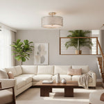 Charger l'image dans la visionneuse de la galerie, Plafonnier encastré Liorin 3 lumières maillage géométrique - Lampe en tissu métallique pour salon ou couloir