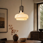 Cargar imagen en el visor de la Galería, Faux alabaster pendant light installed above a dining table