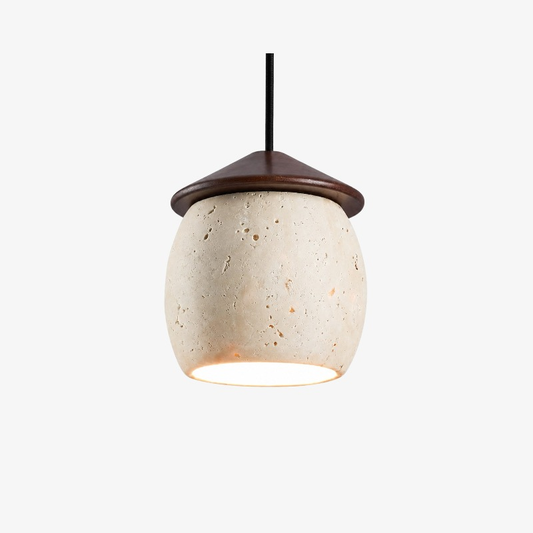 Single beige travertine pendant on white background