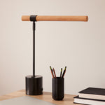 Load image into Gallery viewer, Moss Modern Linear Wood LED Table Lamp – Adjustable Swivel, USB Charging