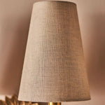 Load image into Gallery viewer, Duova Double Sconce – Antique Brass Metal and Linen Shades for Bedroom or Study