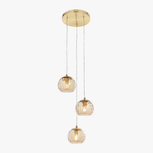 Lámpara Colgante Tracian Dimpled Globes de 3 Luces – Iluminación Escultural Ámbar Ideal para Salón o Entrada