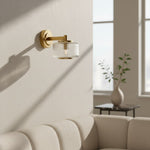 Afbeelding laden in galerijweergave, Canovus geribbelde glazen kap wandlamp - elegante messing wandlamp voor woonkamerverlichting