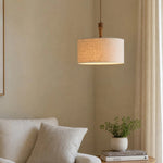 Bild in die Galerieansicht laden, Natural linen drum pendant lamp beside a bed