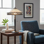 Afbeelding laden in galerijweergave, TF Fargo geometrische Tiffany-stijl lamp — amberkleurig en crèmekleurig glas accentverlichting voor slaapkamer of studeerkamer