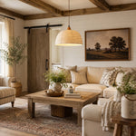 Załaduj obraz do przeglądarki galerii, Wabi-sabi hemp pendant light in a warm living room