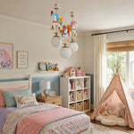 Cargar imagen en el visor de la Galería, Unicorn chandelier installed in pastel children bedroom