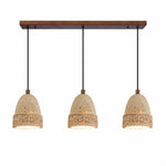Cargar imagen en el visor de la Galería, Three-light linear woven stone pendant lamp on white background