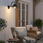 Afbeelding laden in galerijweergave, Trevanta Boogvormige Arm Ontwerp Wandlamp - Zwart Geschilderde Sensor Lantaarnstijl voor Kleine Ruimtes