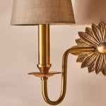 Load image into Gallery viewer, Duova Double Sconce – Antique Brass Metal and Linen Shades for Bedroom or Study