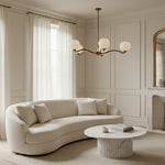 Carica immagine nel visualizzatore della Galleria, Lampadario Contemporaneo Shella a Cinque Sfere – Lampada a Sospensione in Legno, Metallo e Vetro per Camera da Letto o Sala da Pranzo