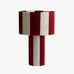 Carica l'immagine nella visualizzazione Galleria, Burgundy purple and white striped woven shade table lamp on a white background